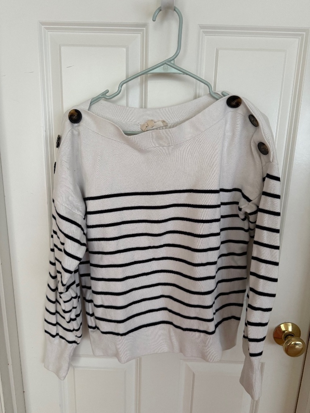 la maille sezane    boatneck top size xL black/white strips cotton lg buttons
